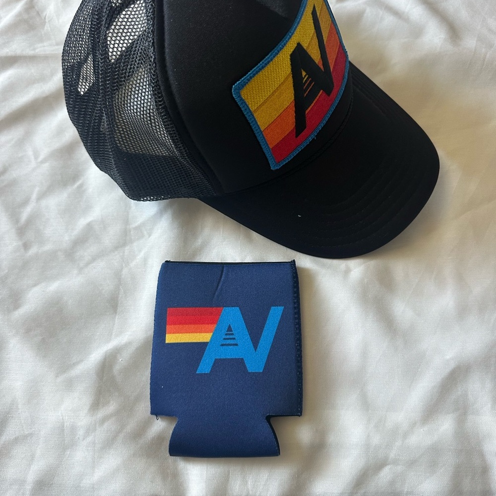 Aviator Nation Black Trucker Hat with Rainbow Logo